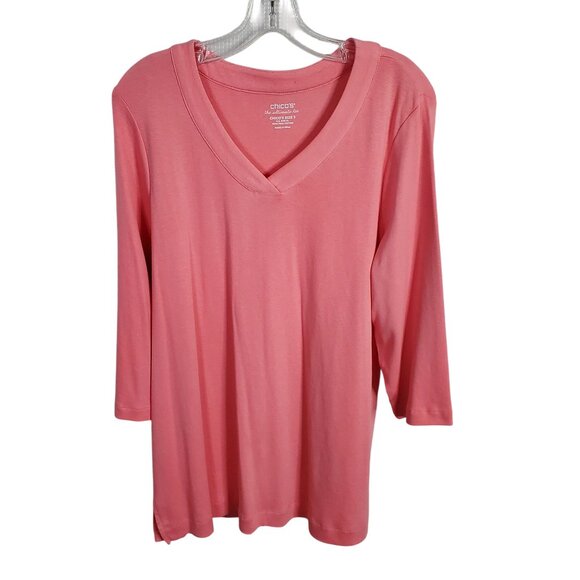 Chico's 2 Size XL Top Ultimate Tee Blocked Tunic Pima Cotton Knit Relaxed NWT - Picture 2 of 11